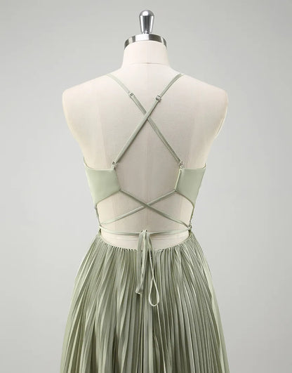 QIAIWAN elegant slim shoulder V-neck sleeveless A-line pleated ball gown