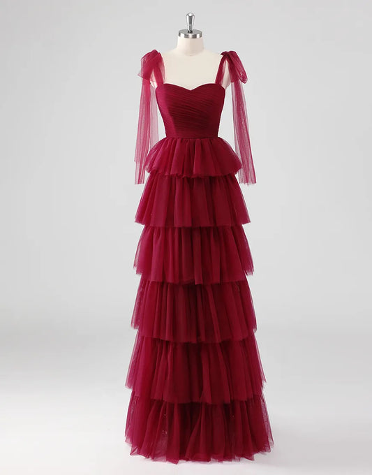 QIAIWAN elegant A-line ruffled chiffon backless ball gown