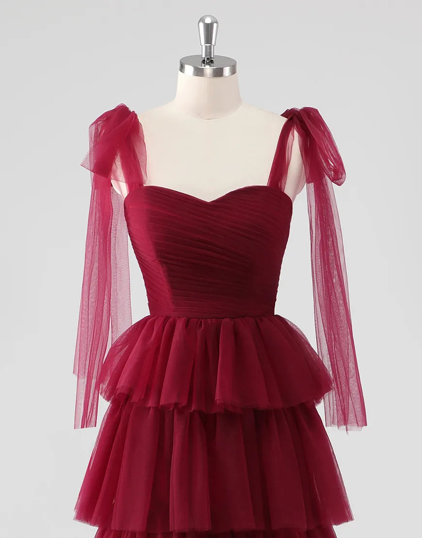 QIAIWAN elegant A-line ruffled chiffon backless ball gown