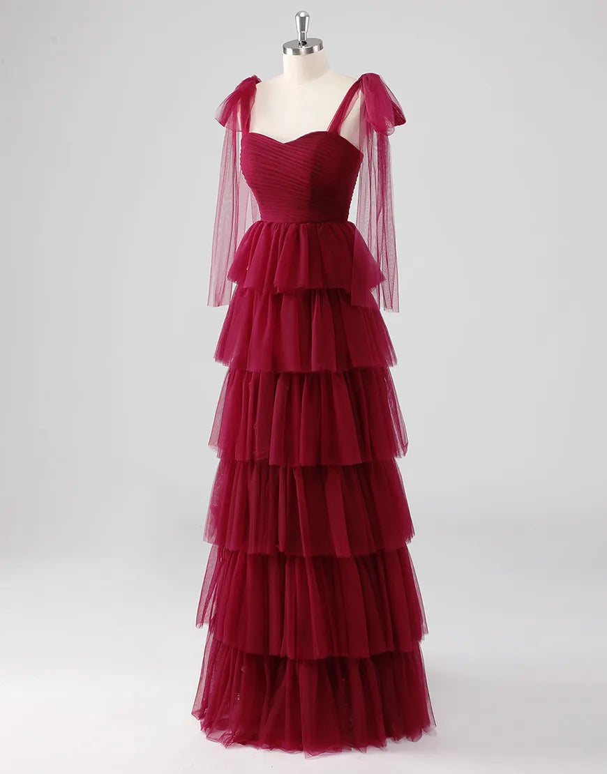 QIAIWAN elegant A-line ruffled chiffon backless ball gown