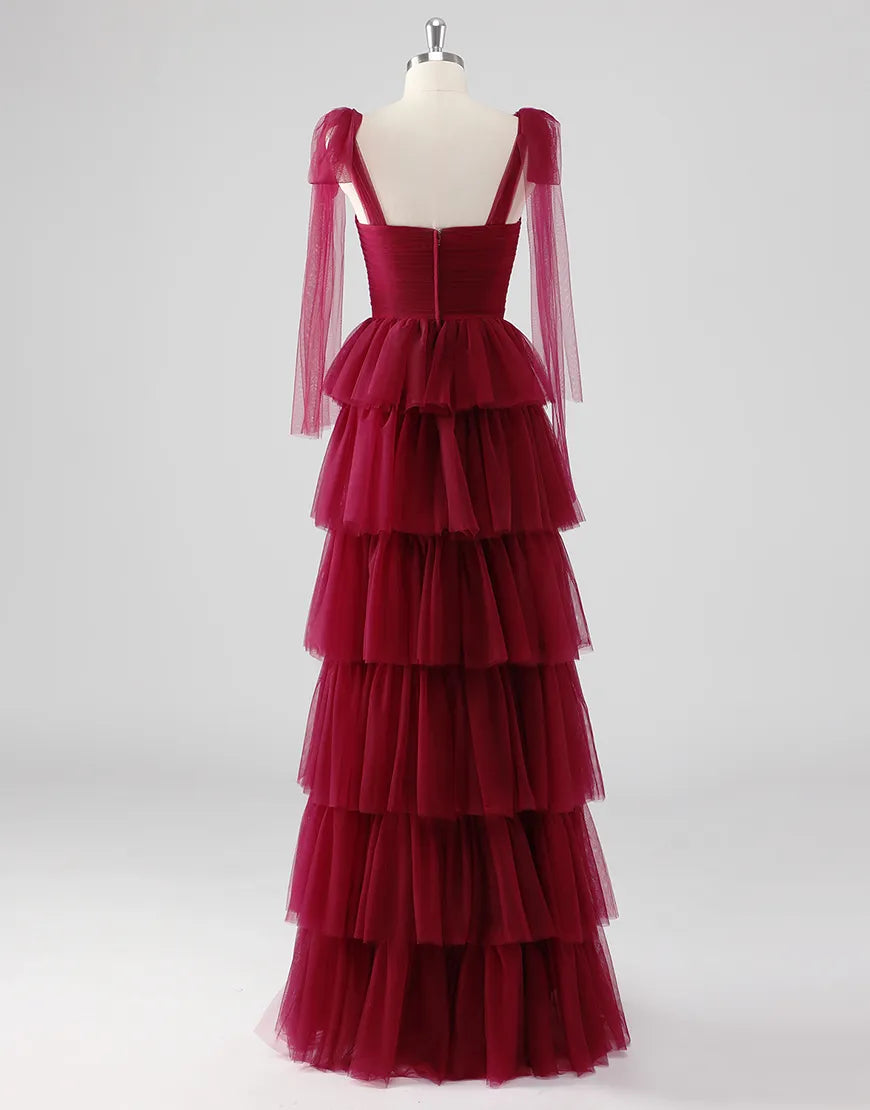 QIAIWAN elegant A-line ruffled chiffon backless ball gown