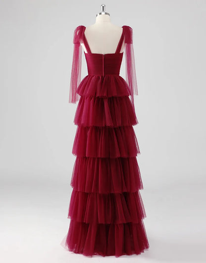 QIAIWAN elegant A-line ruffled chiffon backless ball gown