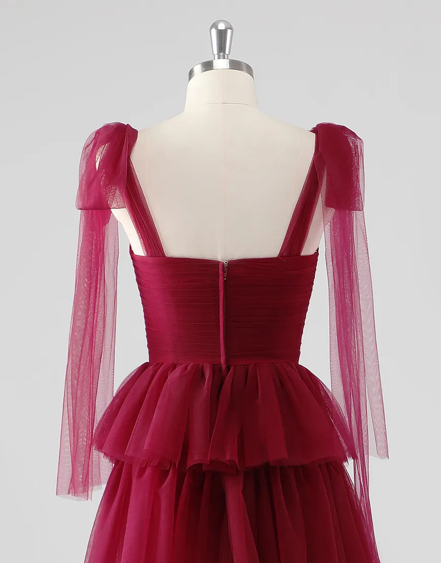 QIAIWAN elegant A-line ruffled chiffon backless ball gown