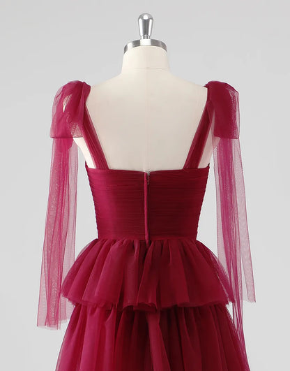 QIAIWAN elegant A-line ruffled chiffon backless ball gown