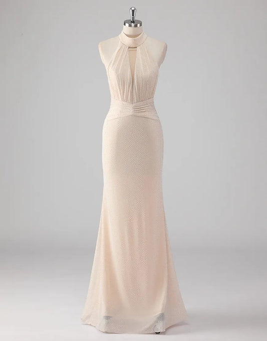 QIAIWAN slim fit camisole sleeveless off shoulder backless ball gown