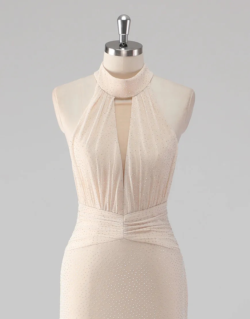 QIAIWAN slim fit camisole sleeveless off shoulder backless ball gown