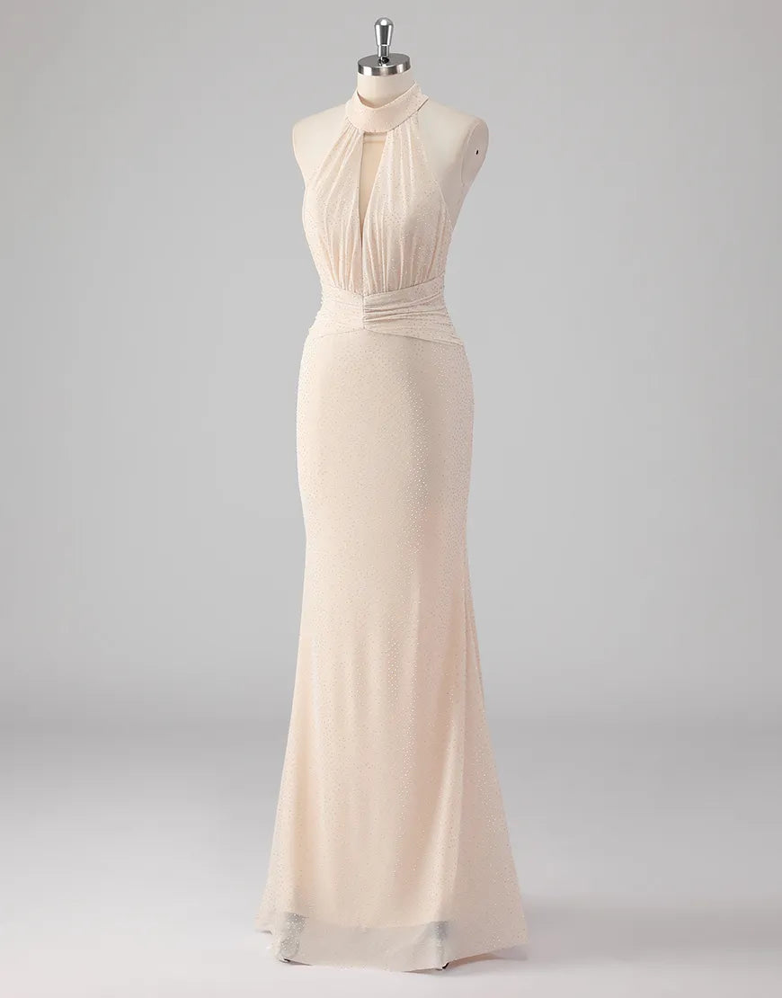 QIAIWAN slim fit camisole sleeveless off shoulder backless ball gown