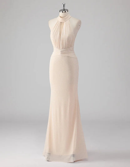 QIAIWAN slim fit camisole sleeveless off shoulder backless ball gown