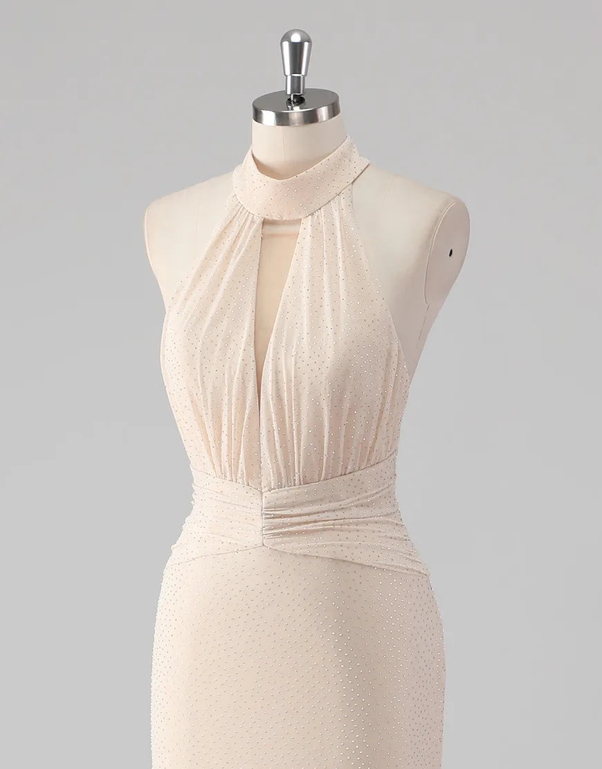 QIAIWAN slim fit camisole sleeveless off shoulder backless ball gown