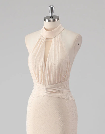 QIAIWAN slim fit camisole sleeveless off shoulder backless ball gown