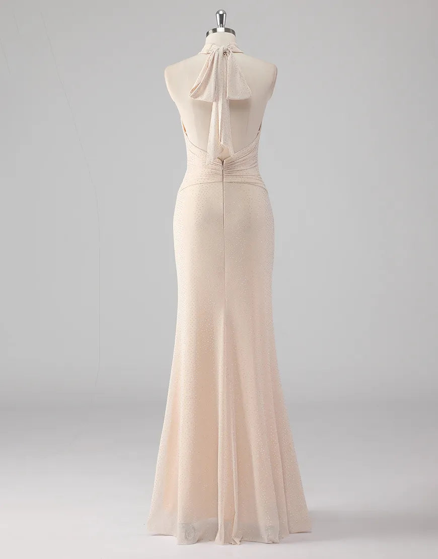 QIAIWAN slim fit camisole sleeveless off shoulder backless ball gown