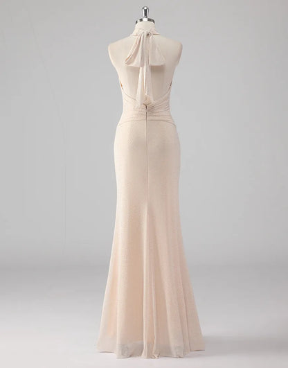 QIAIWAN slim fit camisole sleeveless off shoulder backless ball gown