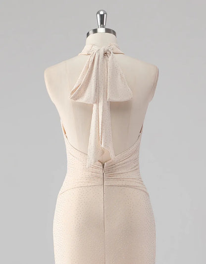 QIAIWAN slim fit camisole sleeveless off shoulder backless ball gown