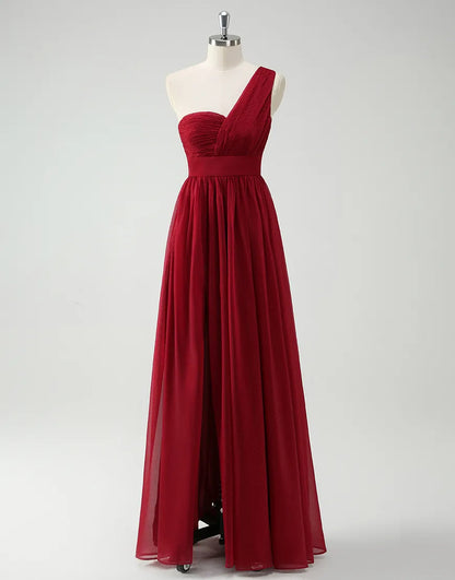 QIAIWAN's charming one shoulder sleeveless A-line pleated ball gown