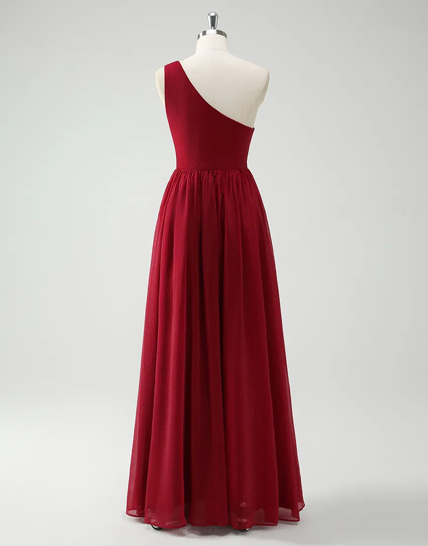 QIAIWAN's charming one shoulder sleeveless A-line pleated ball gown