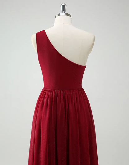 QIAIWAN's charming one shoulder sleeveless A-line pleated ball gown