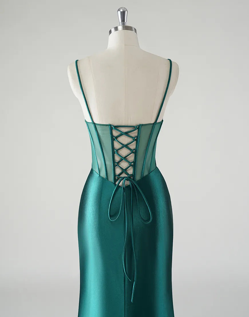 QIAIWAN elegant mermaid pleated slim shoulder sleeveless satin ball gown