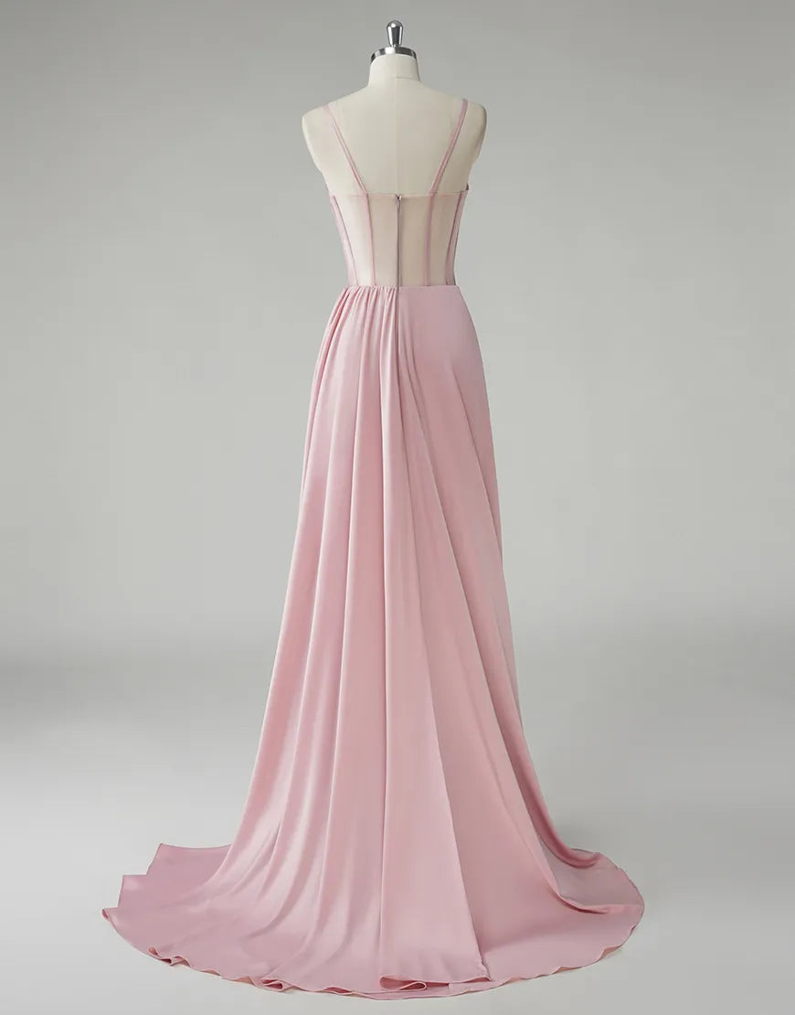 QIAIWAN Elegant Mermaid Strap Sleeveless Satin Ball Dress