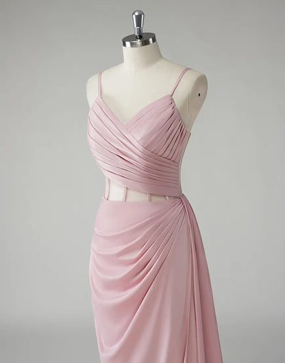 QIAIWAN Elegant Mermaid Strap Sleeveless Satin Ball Dress