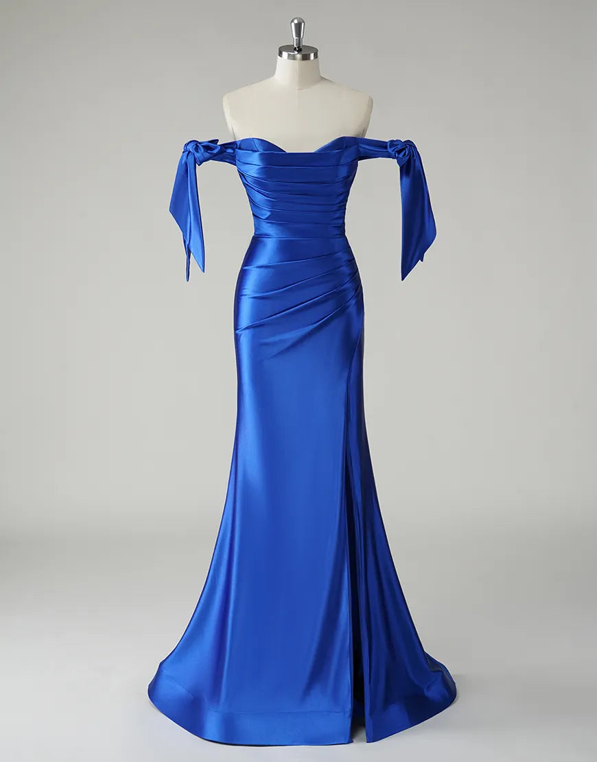 QIAIWAN Elegant Mermaid A-line Sleeveless Satin Ball Dress