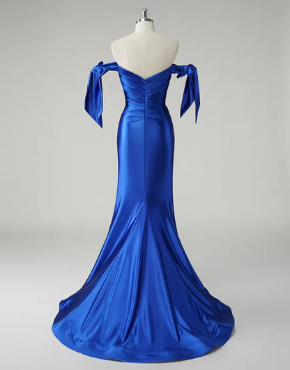 QIAIWAN Elegant Mermaid A-line Sleeveless Satin Ball Dress