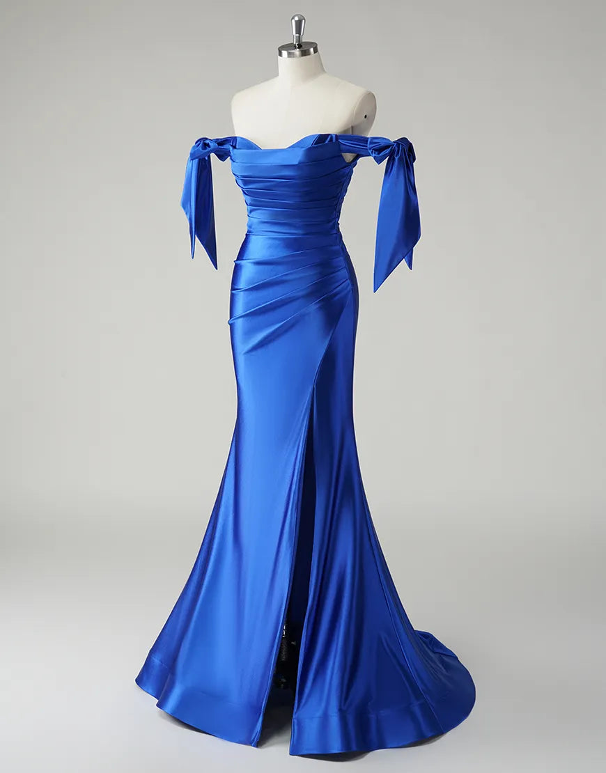 QIAIWAN Elegant Mermaid A-line Sleeveless Satin Ball Dress