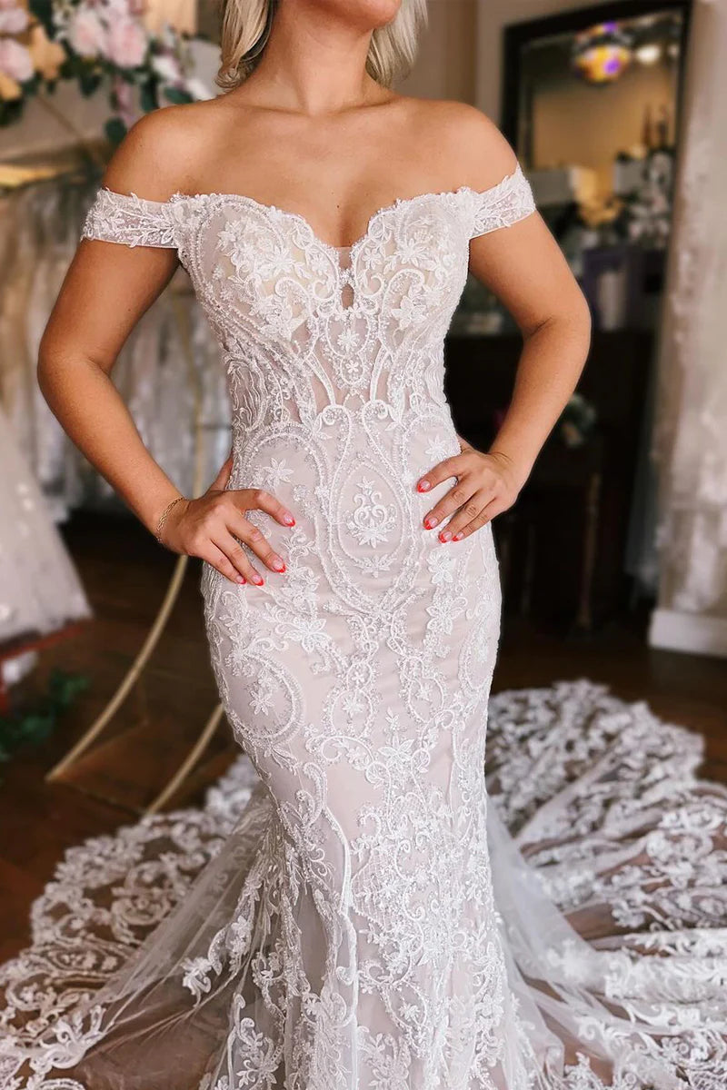 Mermaid Off the Shoulder Lace Wedding Dresses