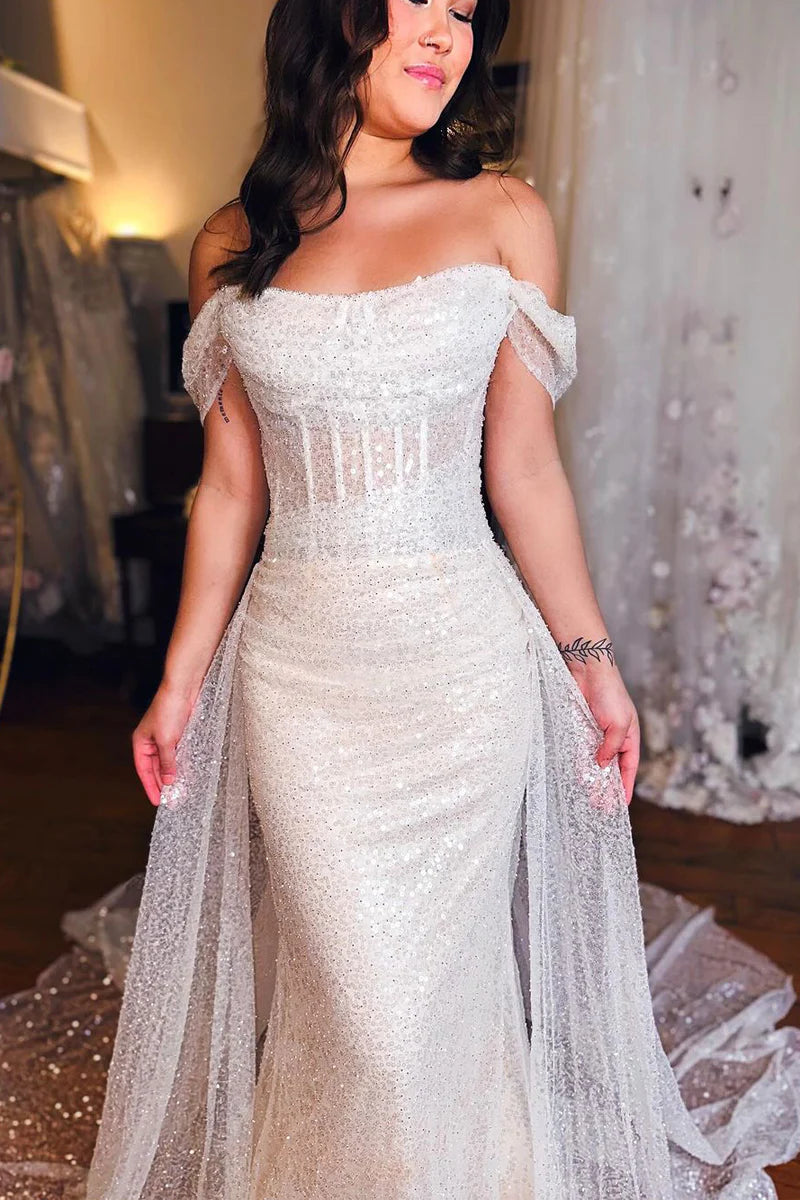 Mermaid Off the Shoulder Sequins Wedding Dresses