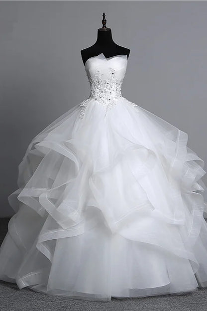 Elegant Ball Gowns Strapless Layers Wedding Gown With Appliques Beadings