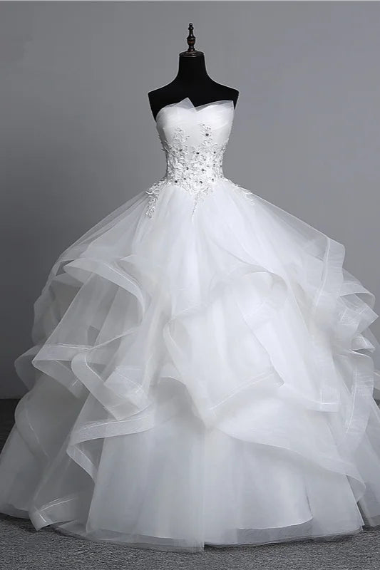 Elegant Ball Gowns Strapless Layers Wedding Gown With Appliques Beadings