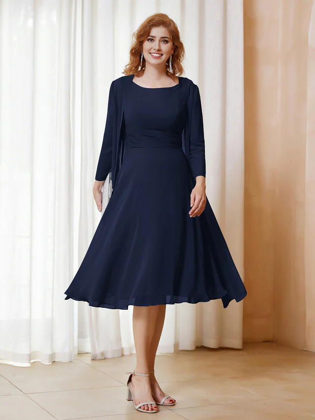 Chiffon pleated bridal mother's dress - QIAIWAN Dress