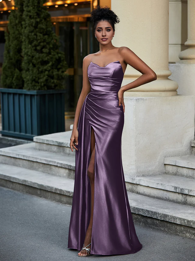 Satin Sleeveless Split Evening Dress - QIAIWAN Dress