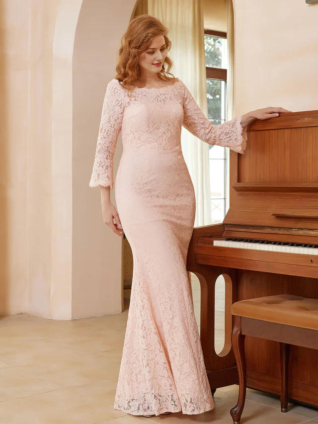 Long sleeved lace bridal mother dress - QIAIWAN Dress