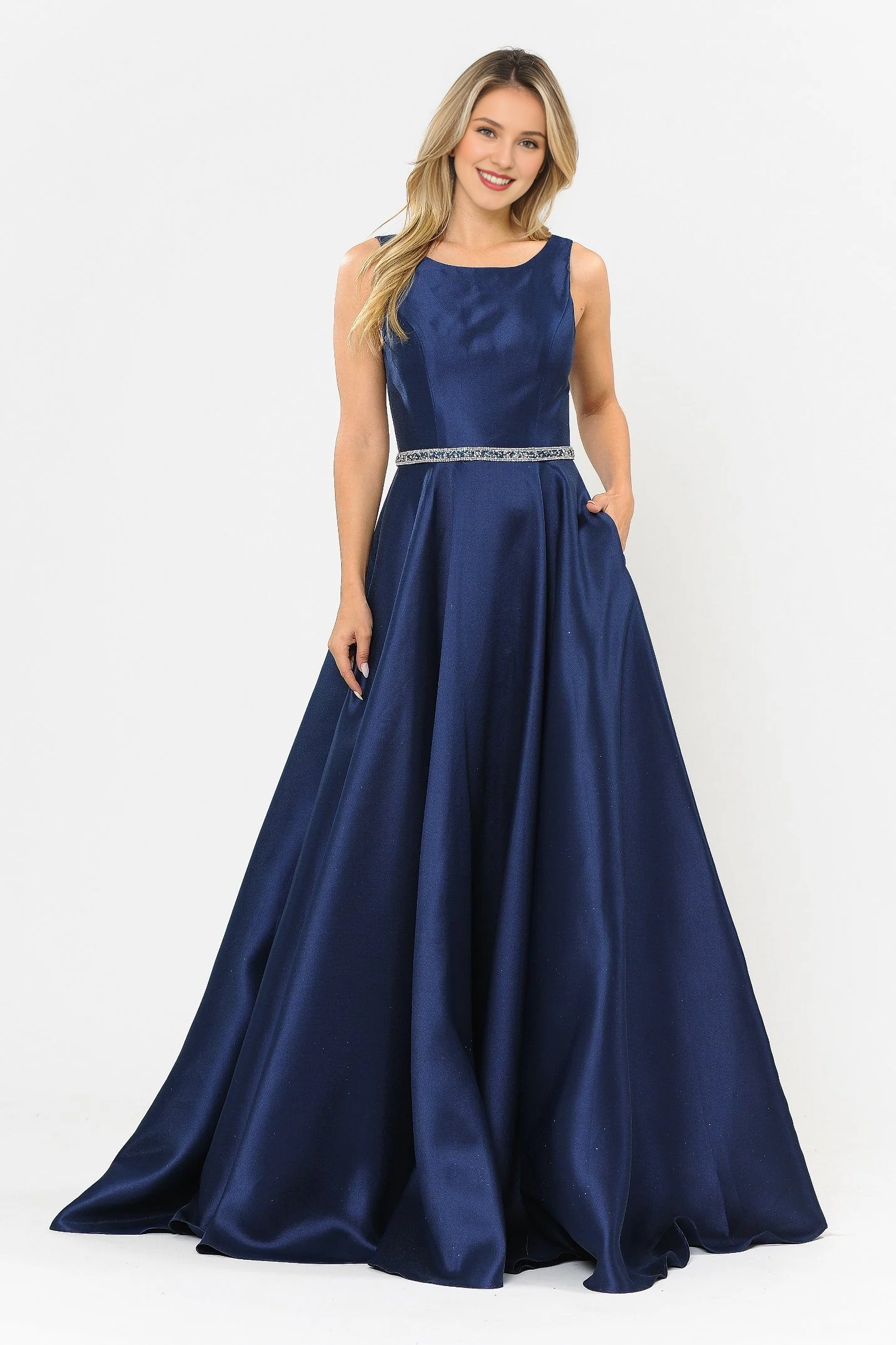 QIAIWAN Dress satin sleeveless backless ball gown
