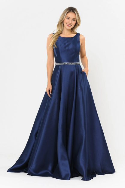 QIAIWAN Dress satin sleeveless backless ball gown