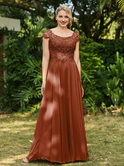 A-line chiffon bridal mother dress with decal - QIAIWAN Dress