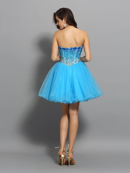 A-Line/Princess Sweetheart Ruffles Sleeveless Short Satin Cocktail Dresses