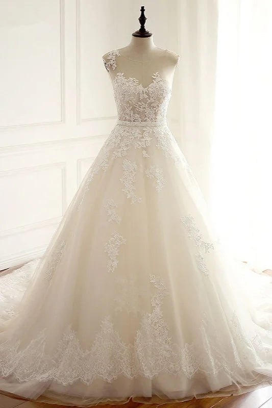 Long Wedding Dress Gown With Lace Appliques Online