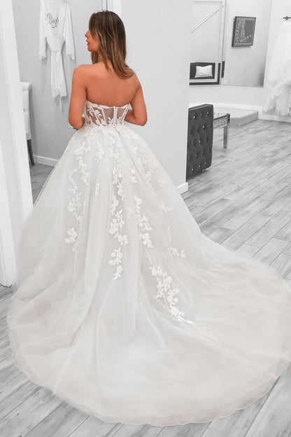 A-Line Sweetheart Tulle Wedding Dresses