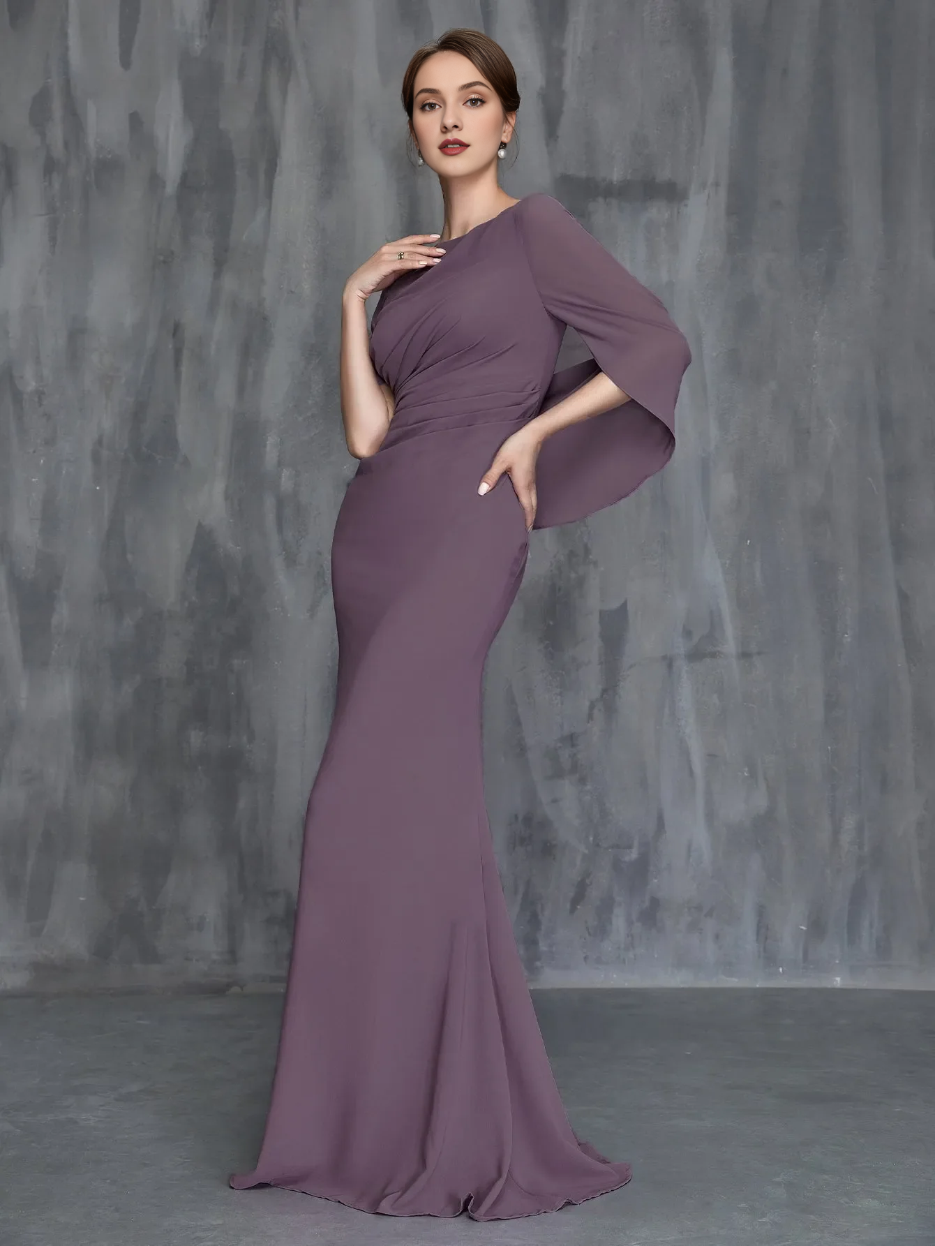 Elegant slim fit mermaid chiffon ball gown from QIAIWAN
