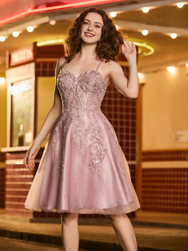 Tight applique chiffon homecoming dress - QIAIWAN Dress