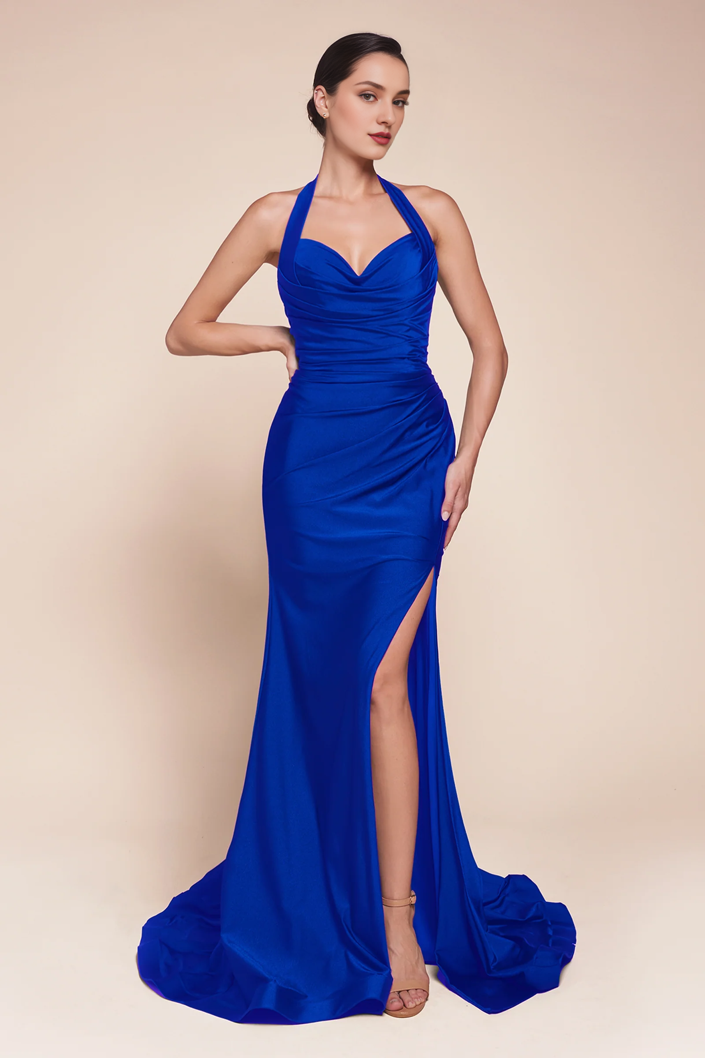 QIAIWAN Dress satin camisole sleeveless backless ball gown