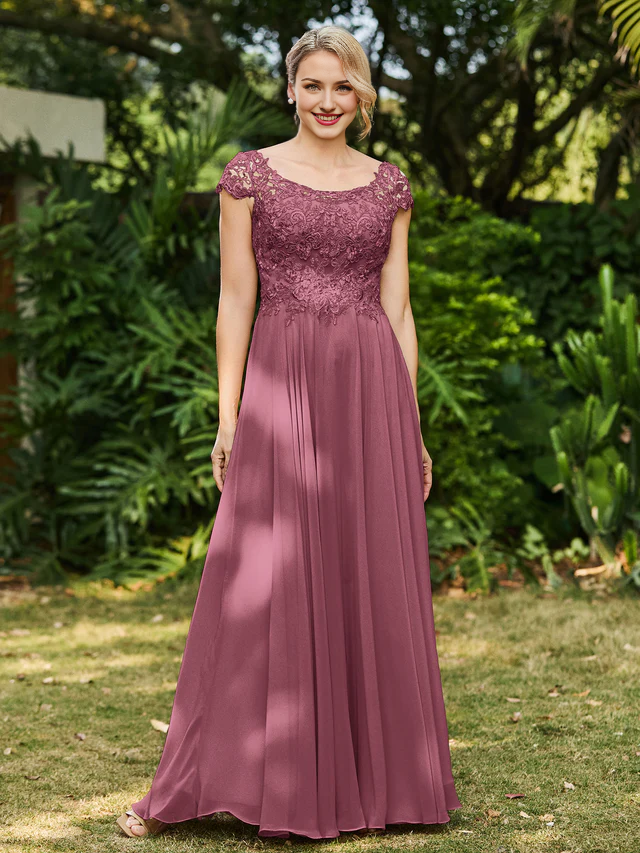 A-line chiffon bridal mother dress with decal - QIAIWAN Dress
