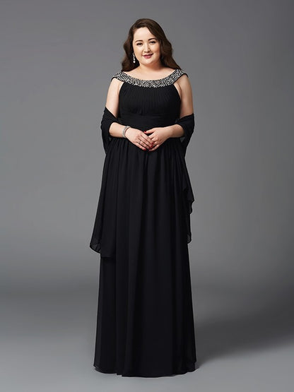 A-Line/Princess Scoop Rhinestone Sleeveless Long Chiffon Plus Size Dresses