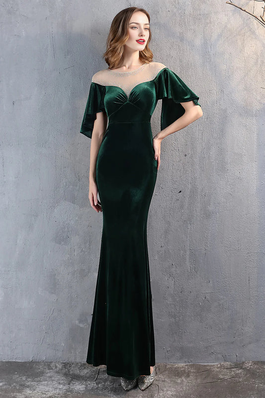 Elegant Dark Green Velvet Mermaid Long Prom Dress Evening Dress