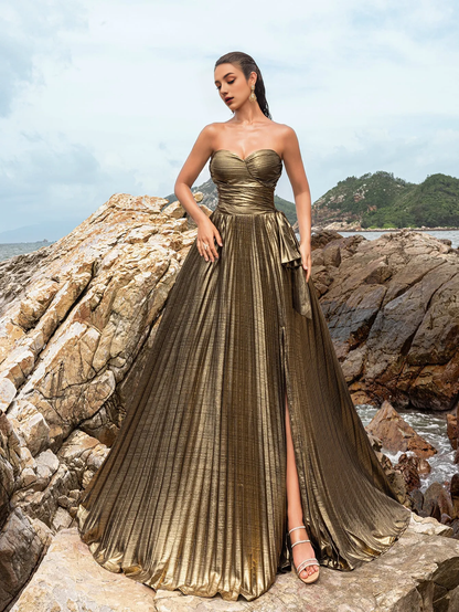 QIAIWAN Gorgeous Wrinkled Tight Strapless and Sleeveless Ball Dress