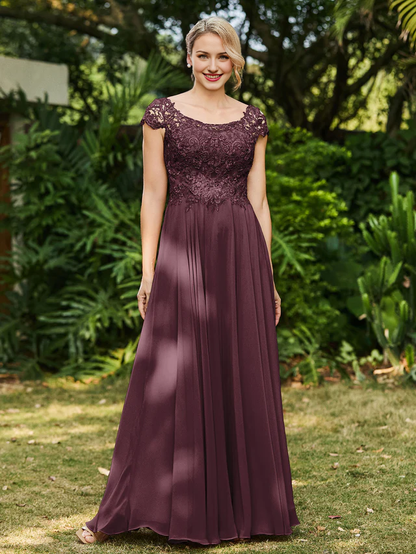 A-line chiffon bridal mother dress with decal - QIAIWAN Dress