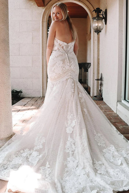 Charming Mermaid Sweetheart Lace Wedding Dresses