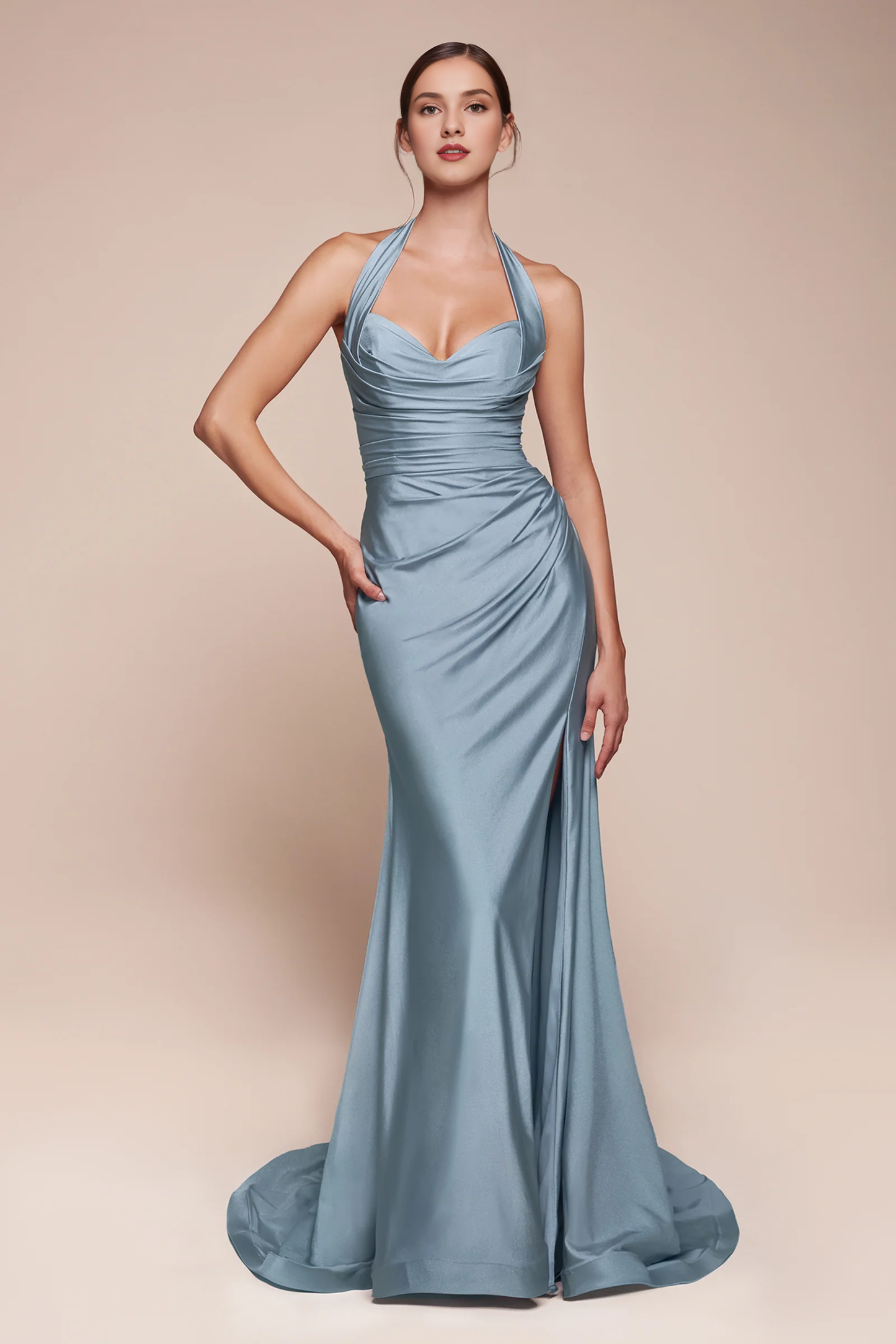 QIAIWAN Dress satin camisole sleeveless backless ball gown