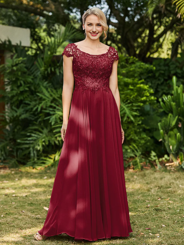A-line chiffon bridal mother dress with decal - QIAIWAN Dress